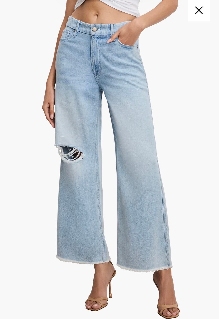 NWT Good American Good Skate Fray Hem Crop Wide Leg Jeans SIZE 8/29